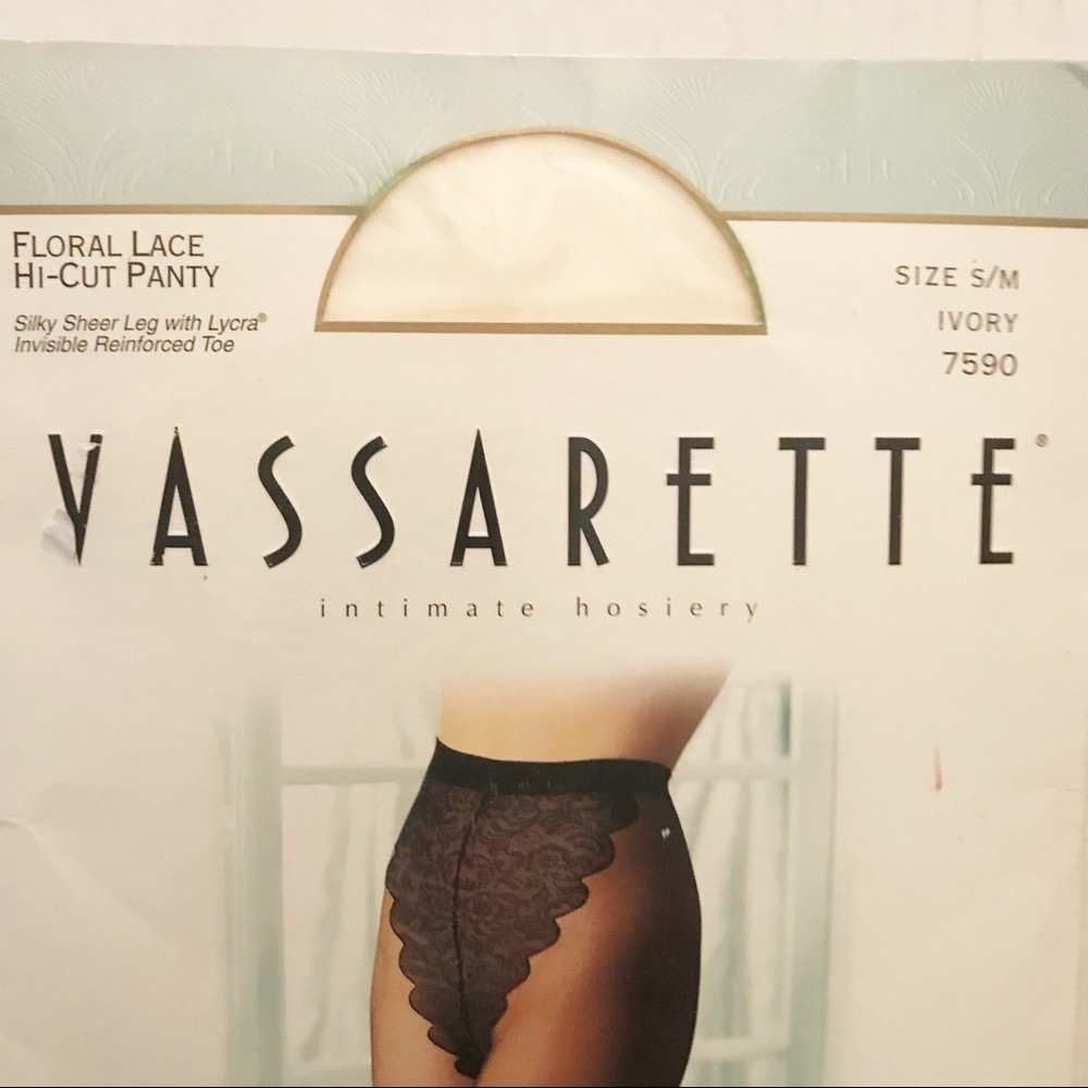 VASSARETTE FLORAL LACE HI CUT PANTY PANTYHOSE S/M - Picture 5 of 9